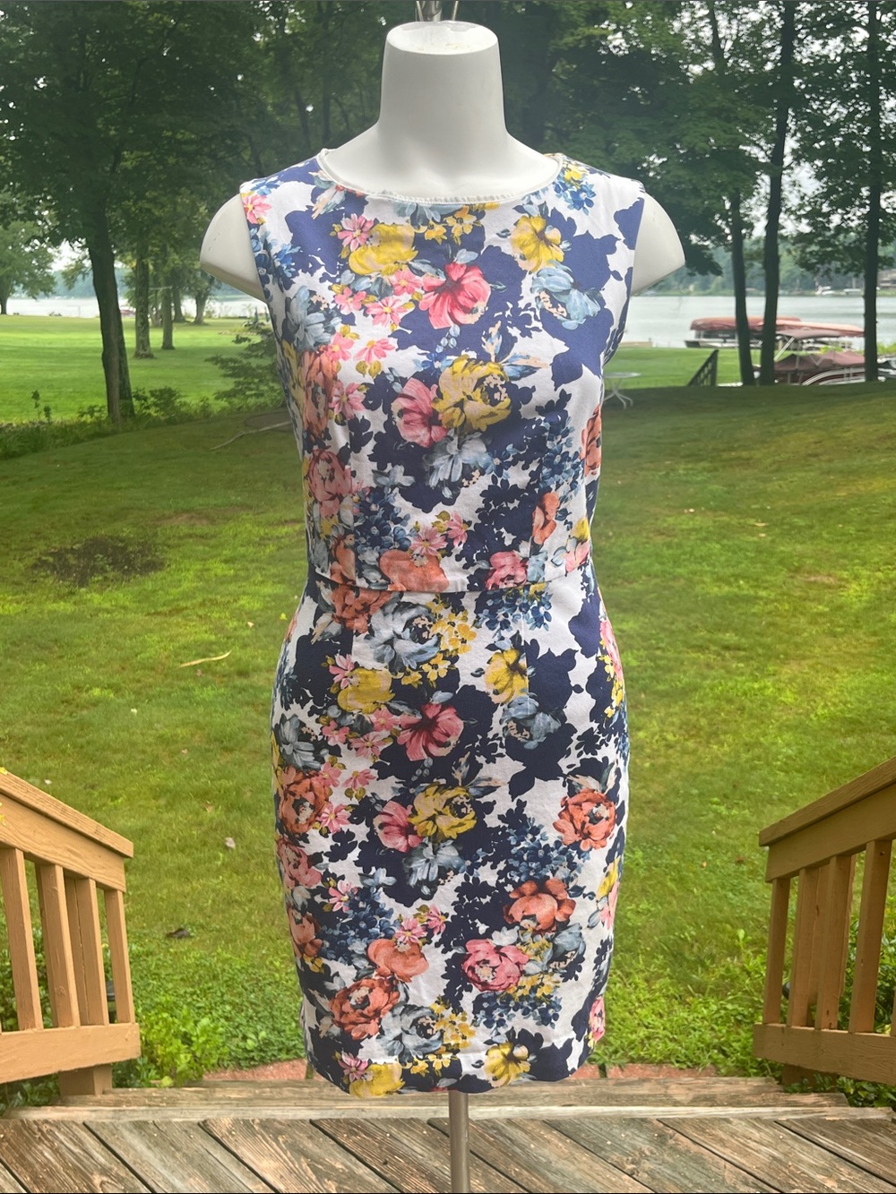 The Limited Navy Floral Sheath Dress 8